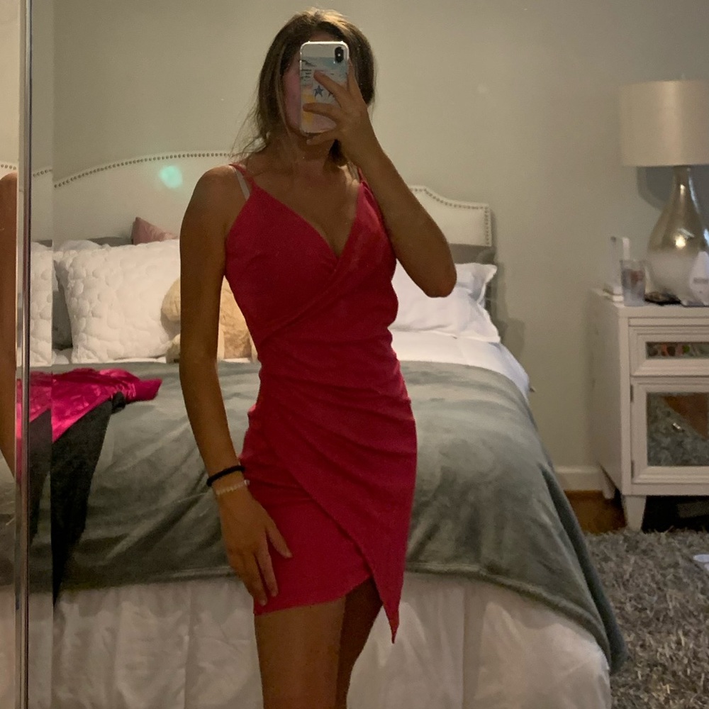 hot pink asymmetrical / bodycon dress